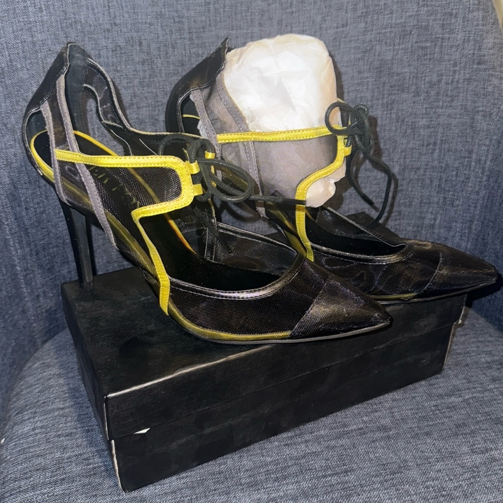 Paper fox black mesh heels